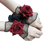 Furimuk Lolita Lace Gloves Fingerless Short Lace Wrist Cuff Black Hand Sleeve Bracelet Women Ruffled Red Floral Lolita Accessories for Halloween Wedding Wedding, Masquerade