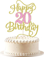 Happy 20th birthday cake topper gold pink Glitter happy birthday cake decoration 20th birthday party cake gift plugin (20)