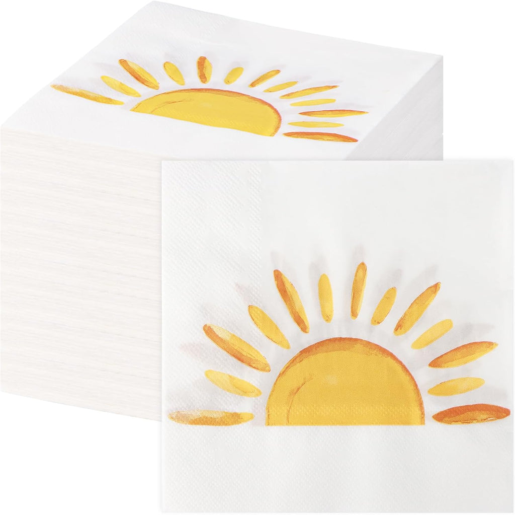 60Pcs Boho Sun Paper Napkins Sunshine Napkin Disposable First Trip Around The Sun Cocktail Dinner Napkins for Birthday Baby Shower Party Supplies Birthday Decorations (13" x 13")