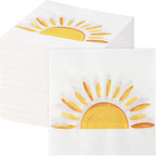 60Pcs Boho Sun Paper Napkins Sunshine Napkin Disposable First Trip Around The Sun Cocktail Dinner Napkins for Birthday Baby Shower Party Supplies Birthday Decorations (13" x 13")