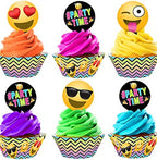 Smile Face Cupcake Kit - 48 Pieces - 24 Cupcake Toppers and 24 Cupcake Wrappers - Silly Face Party Supplies - Emoticon Party Decorations - Cupcake