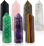 7PCS 2.2-2.6" Natural Crystals Tower Figurine Ornaments Polishing Rose Quartz Amethyst Stone Hexagonal Point Wand Obelisk Statue for Aquarium Decorative Rocks Gifts Home Decor(2.2inch/7pcs)