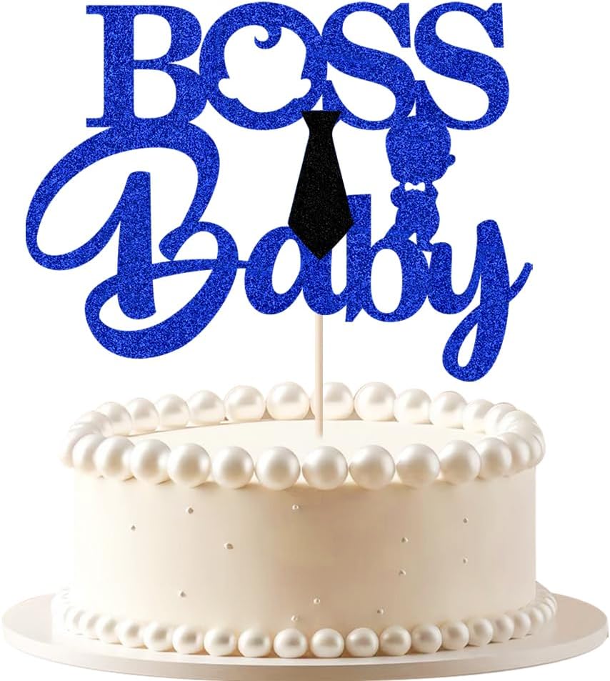 Boss Boy Cake Topper,Blue Glitter Boy 1st Birthday,Baby Shower-Gender Reveal Cake Decorations