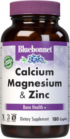 Bluebonnet Nutrition Calcium Magnesium Zinc Strong Bones Supplement with L-Glutamic Acid, Horsetail & Boron - Non-GMO, Vegan, Gluten-Free Magnesium Complex for Women & Men - 180 Caplets