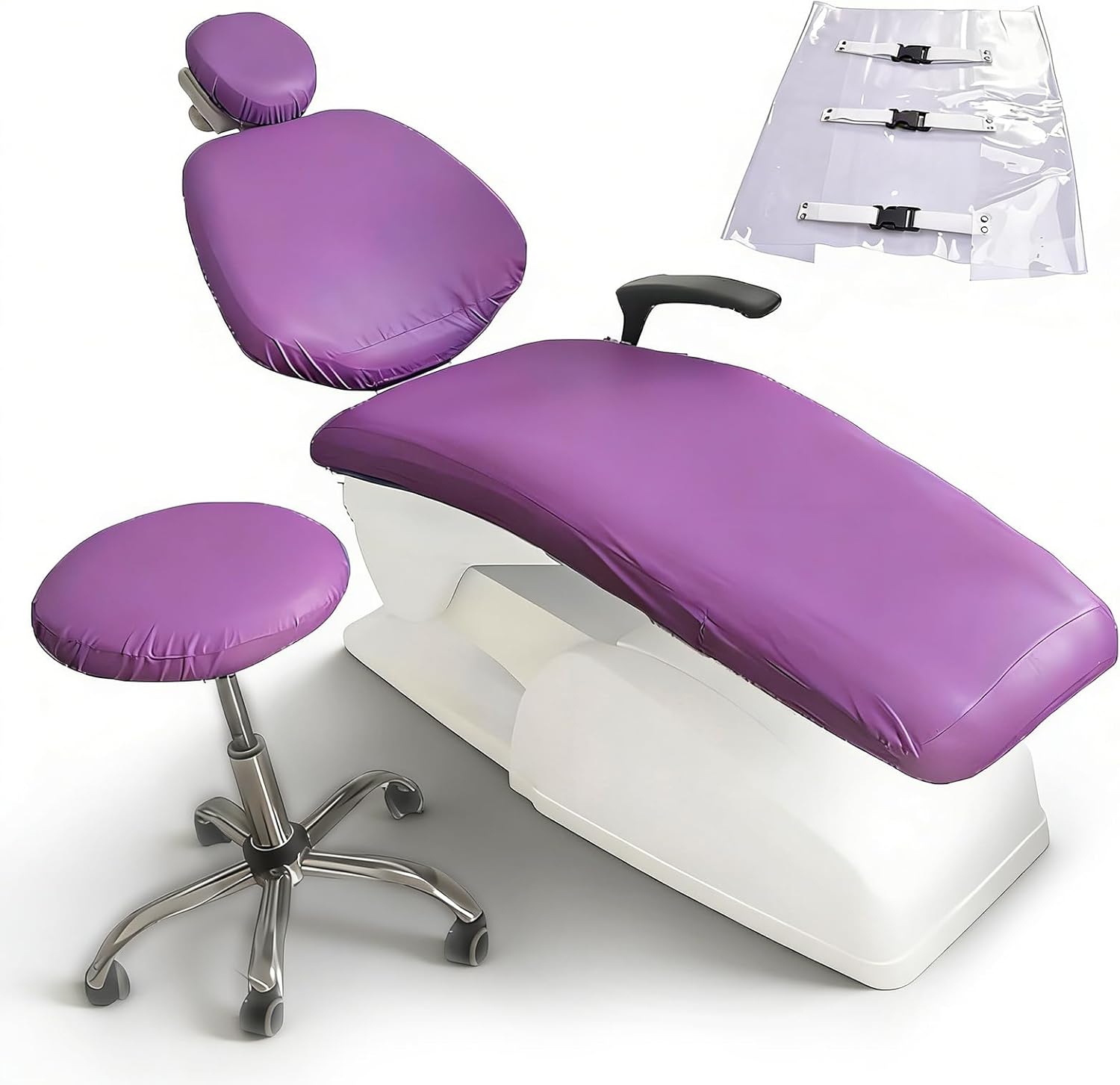 5Pcs Dental Chair Covers Set - Waterproof & Non-Slip PU Leather Elastic Full Covers with Foot, Seat, Headrest & Backrest Protectors for Dental Clinic Chairs(Purple)