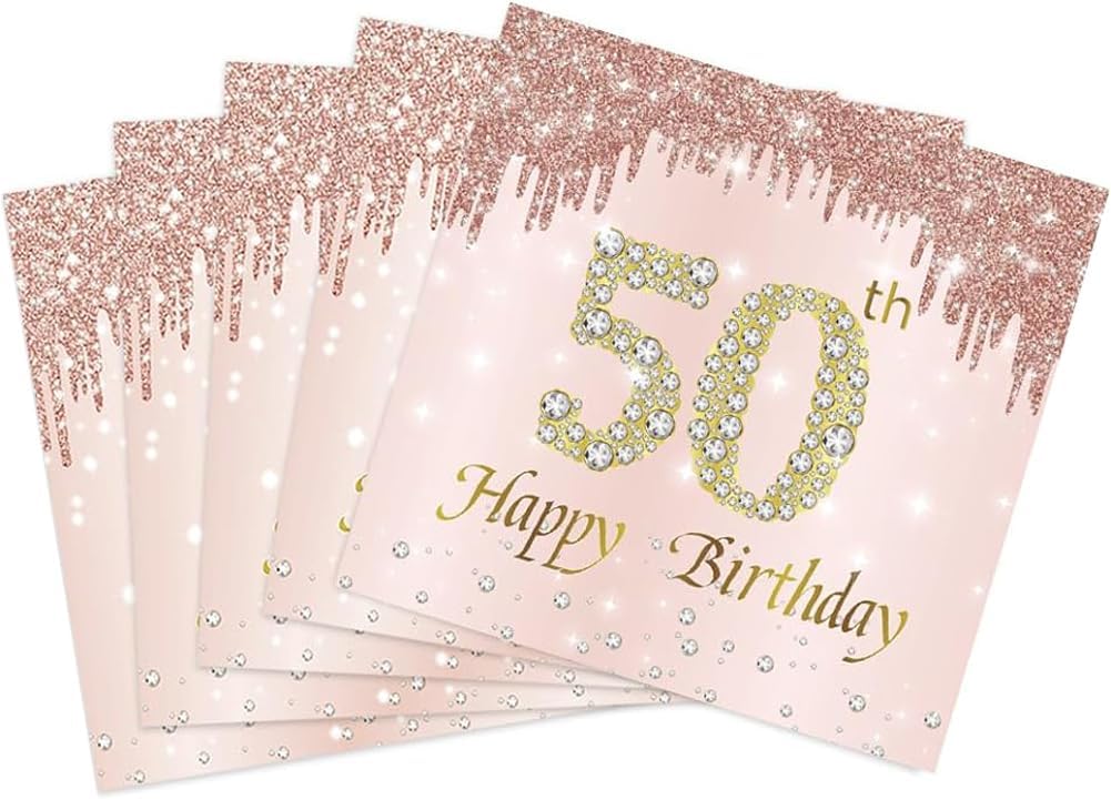 40PCS 50th Birthday Napkins Rose Gold Theme 50th Birthday Decorations Cheers to 50 Years Cocktail Napkins for Women 50th Anniversary Party Supplies