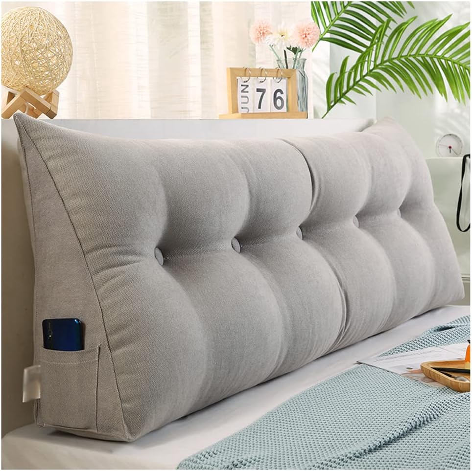 Reading Wedge Pillow, Triangular Rest Large Bolster Cushion Positioning Support Wedge Headboard Lumbar Cushion, with Removable Cover, for Day Bed & Bunk Bed,J,200 * 50 * 20cm