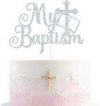 Goilpanitdia My Baptism Cake Topper, First Holy Communion, Mi Bautizo, Religious God Bless Baptism, Baby Shower, Baby 1st Birthday Party Decorations Supplies, Silver Glitter
