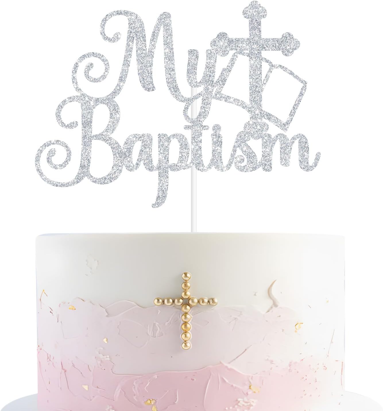Goilpanitdia My Baptism Cake Topper, First Holy Communion, Mi Bautizo, Religious God Bless Baptism, Baby Shower, Baby 1st Birthday Party Decorations Supplies, Silver Glitter