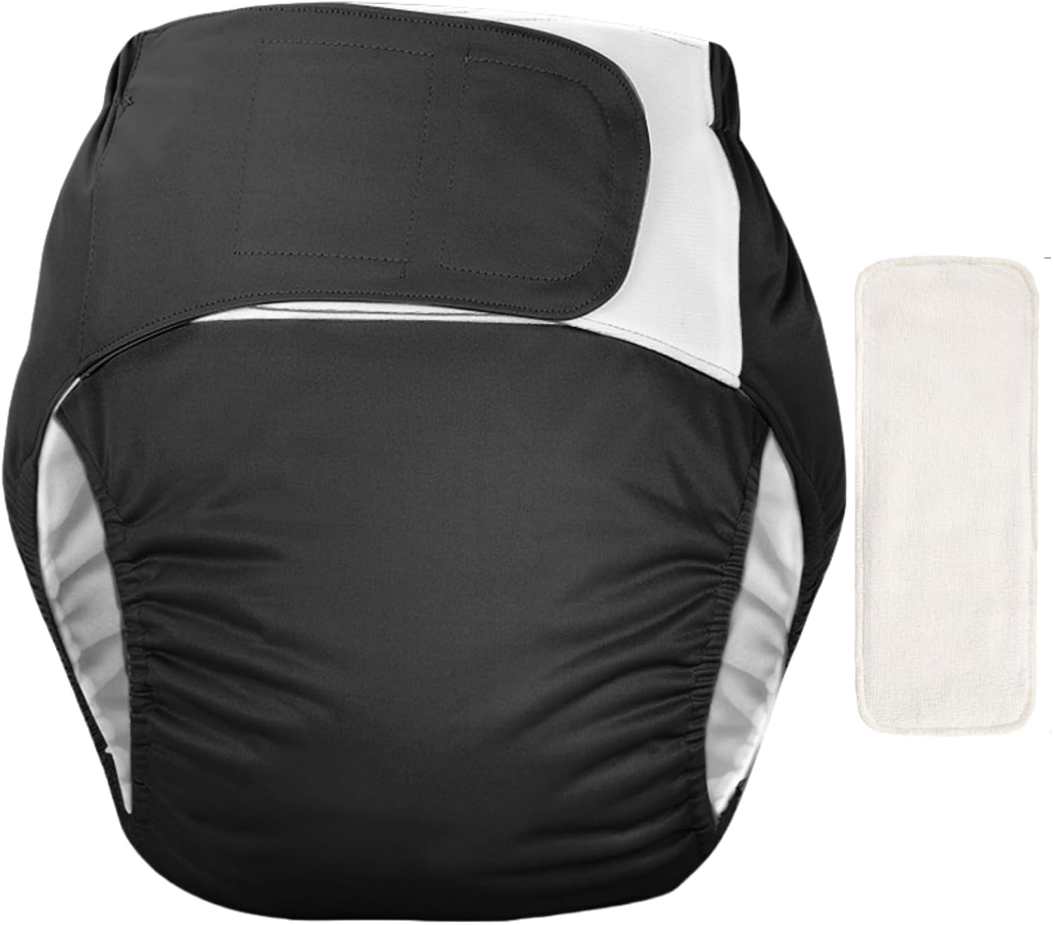 WEEOATAR Unisex Reusable Adult Cloth Diaper,Washable Swim Nappies,Adjustable Incontinence Pocket Diaper with Magic Stickers,Protective Underwear for Seniors,Disability,Postpartum(Black) One Size
