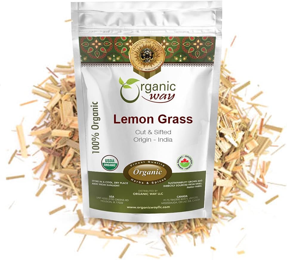 Organic Way Dried Lemongrass Fine Cut & Sifted | Herbal Tea (Cymbopogon citratus) - Organic & Kosher Certified | Raw, Vegan, Non GMO & Gluten Free | USDA Certified | Origin - India (1/2LBS / 8Oz)