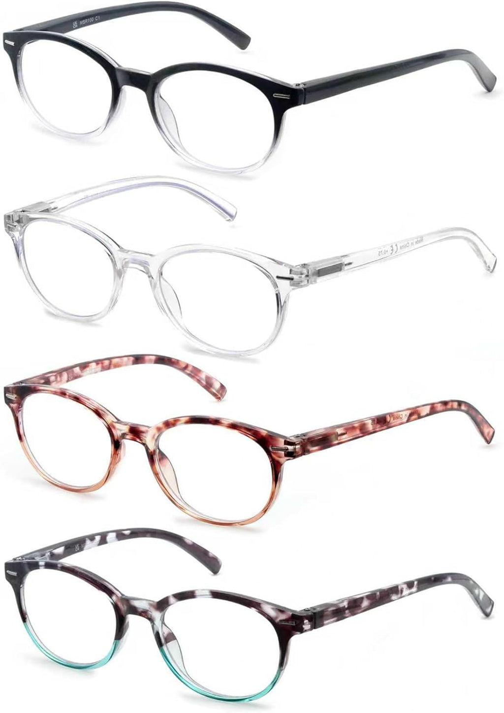 Reading Glasses for Women Cute Round Readers +0.50 for Small Head/Petite Face Lightweight Cheaters Glasses w/Spring Hinges 4 Pack