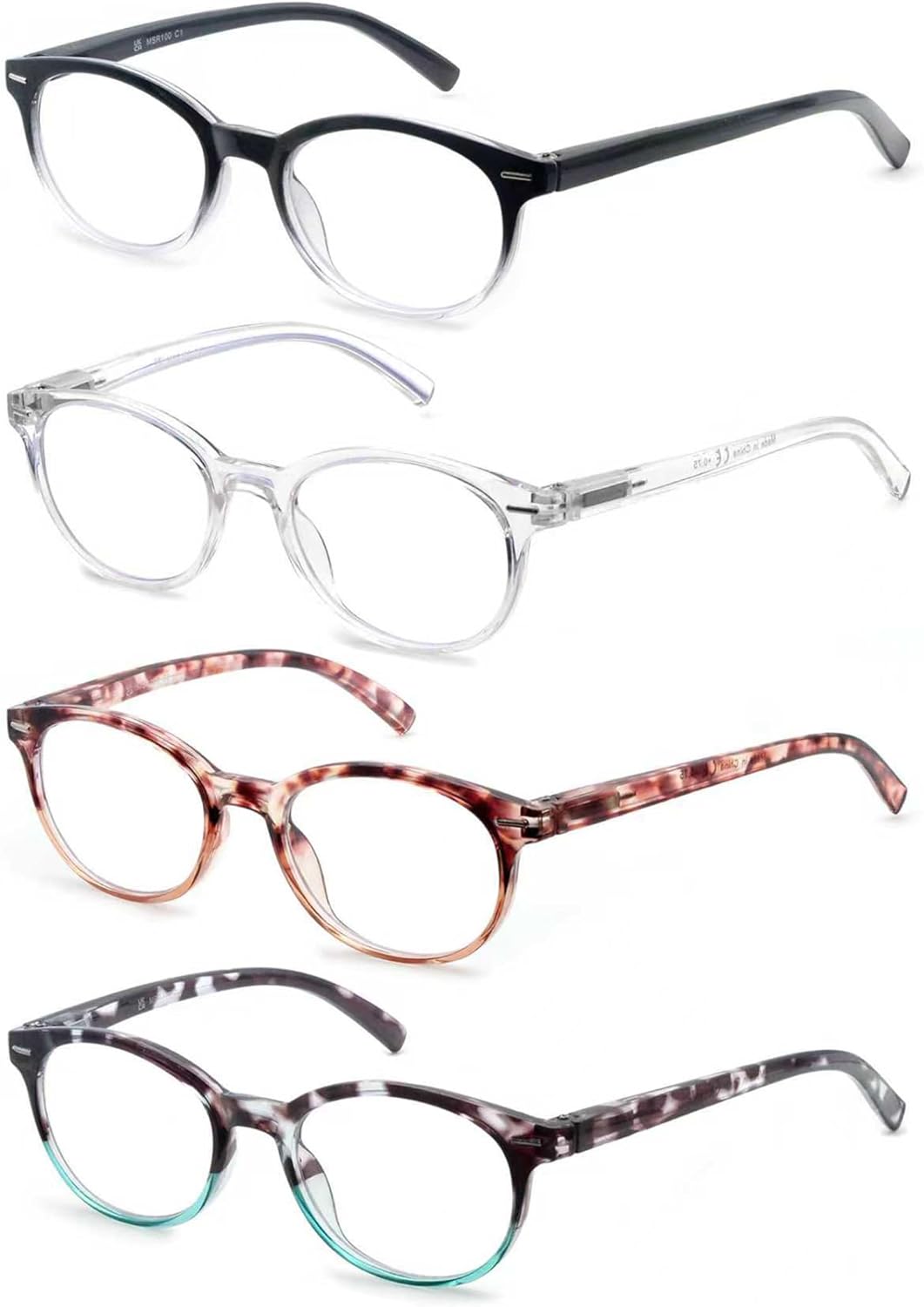 Reading Glasses for Women Cute Round Readers +0.50 for Small Head/Petite Face Lightweight Cheaters Glasses w/Spring Hinges 4 Pack