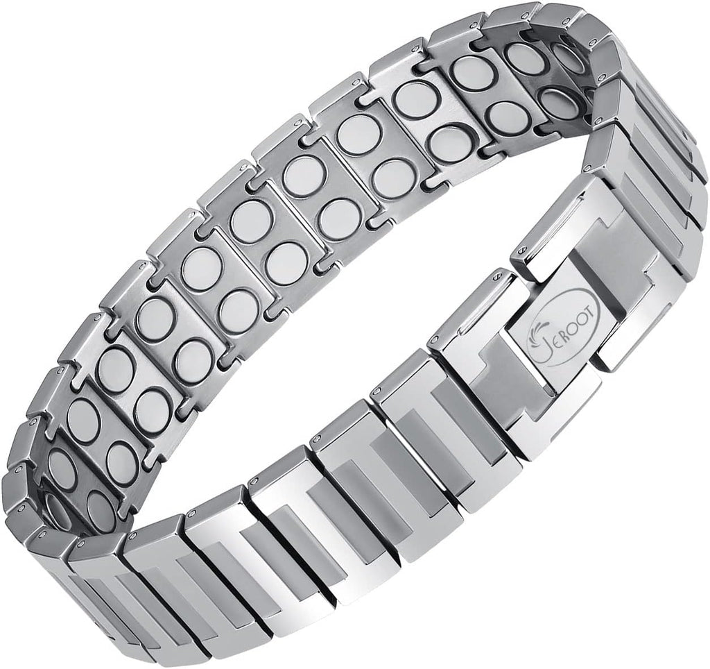 JEROOT Magnetic Bracelets for Men, Pure Titanium Bracelet (4000Gauss Per Magnet), Men's Bracelet Lymphatic Jewelry Gifts (Sliver)