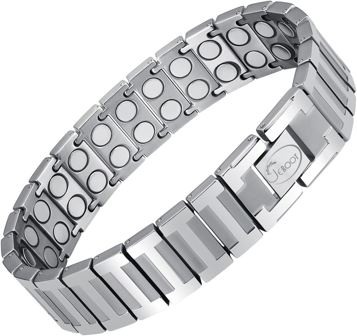 JEROOT Magnetic Bracelets for Men, Pure Titanium Bracelet (4000Gauss Per Magnet), Men's Bracelet Lymphatic Jewelry Gifts (Sliver)