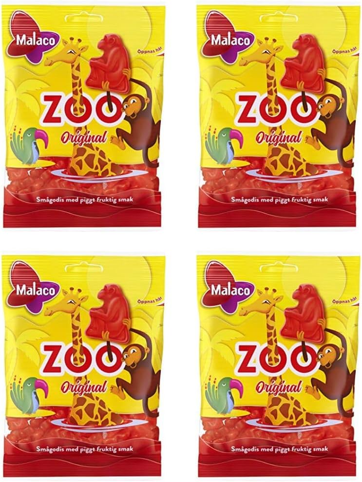 Malaco Zoo Original Fruit Taste Chewy Gummy 4 packs of 80g