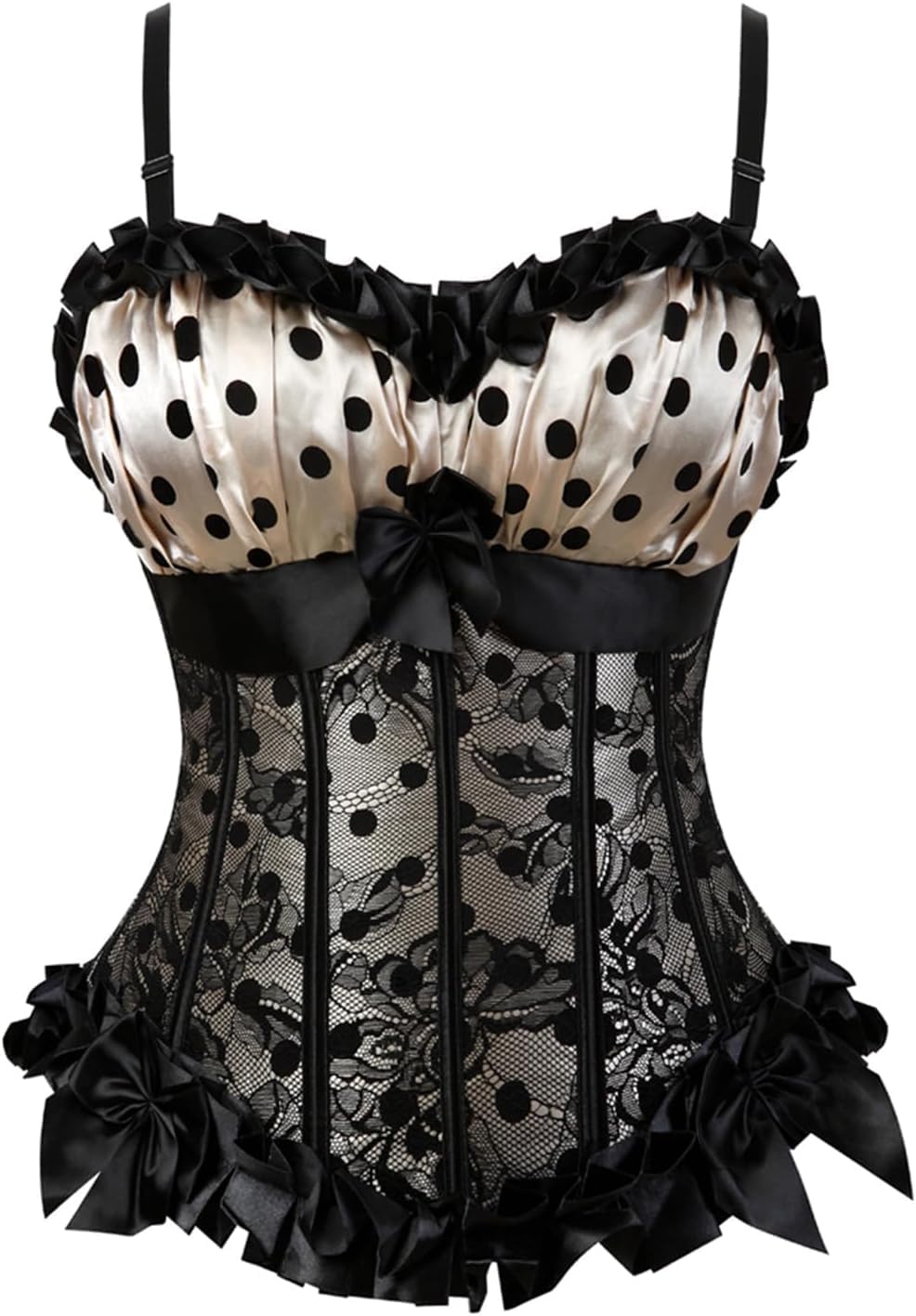 Women's Lace up Gothic Jacquard Shoulder Straps Tank Overbust Shaper Corset Bustiers Top