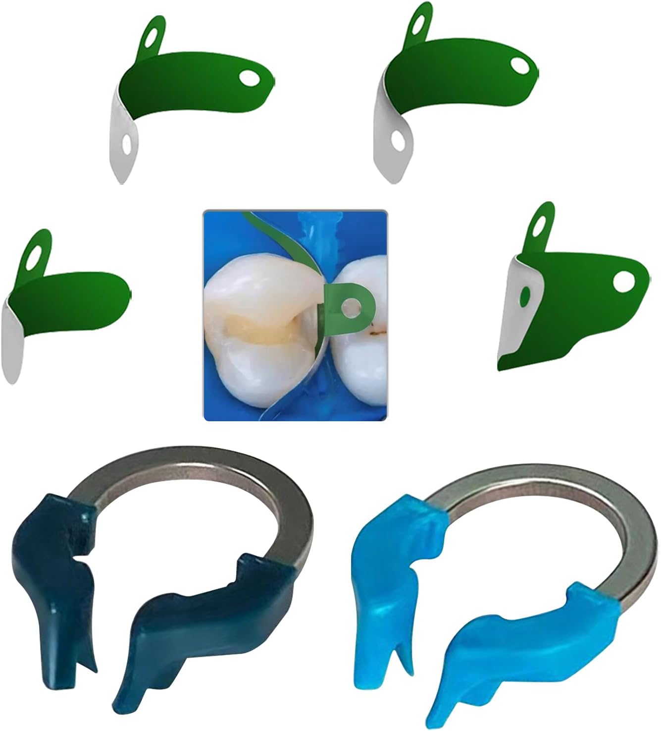 Dental Sectional Matrix System Set, Metal Matrix Bands with PTFE Non-Stick Coating Elastic, Dental NITI Metal Matrices Clamp Ring Tooth Repair Kits. (Set-C)