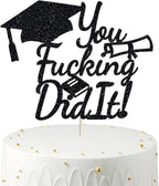 You Did It Cake Topper, Funny Class of 2025 Graduation Cake Decorations Grad Cake Topper for Senior High School University College Graduation Party Supplies， Party Decor Double Black Glitter favor