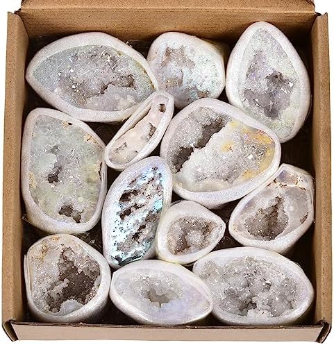 JIC Gem 0.88 Lbs Angel Aura Quartz Crystals Geode Druzy Cluster Titanium Coated Natural Irregular Rock Gemstone Specimen 1.2-2.5"