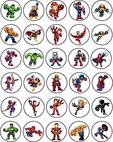 30 x Edible Cupcake Toppers – Heroic Super Squad Inspired Collection of Edible Cake Decorations