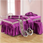 4-Piece Art Massage Table Sheet Skirt Set - 4-Piece Beauty Bed Cover Simple High-end Gold Velvet Massage Beauty Salon SPA Dedicated Physiotherapy Bed Cover ，Purple-80 * 190cm