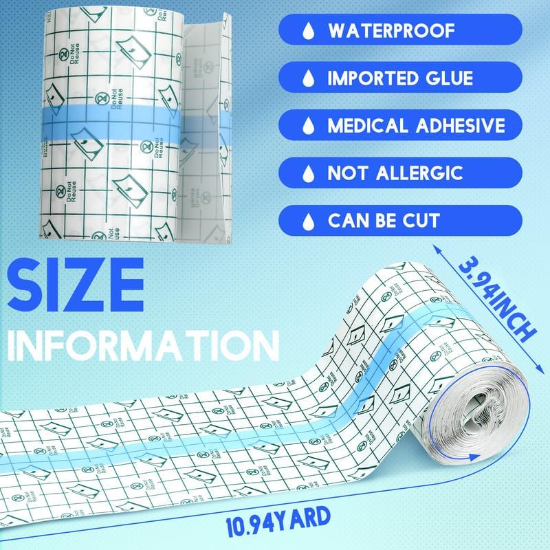 Transparent Dressing Adhesive Bandage Waterproof Bandage Clear Adhesive Bandages Stretch Tape for Tattoos Swimming (4 x 394 Inch)