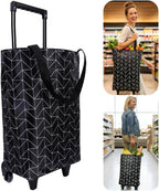 Rolling Shopping Bag, Small Shopping Cart with Wheels,Collapsible Portable Waterproof Tote for Market & Grocery Runs–Gift for Women & Seniors(Black)
