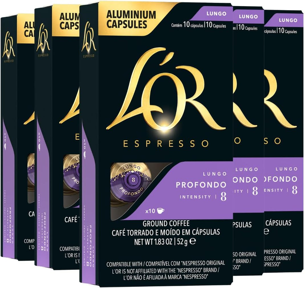 L'OR Espresso Capsules, 50 Count Profondo Lungo, Single-Serve Aluminum Coffee Capsules Compatible with the L'OR BARISTA System & *Nespresso Original Machines, 50 Count (Pack of 5)