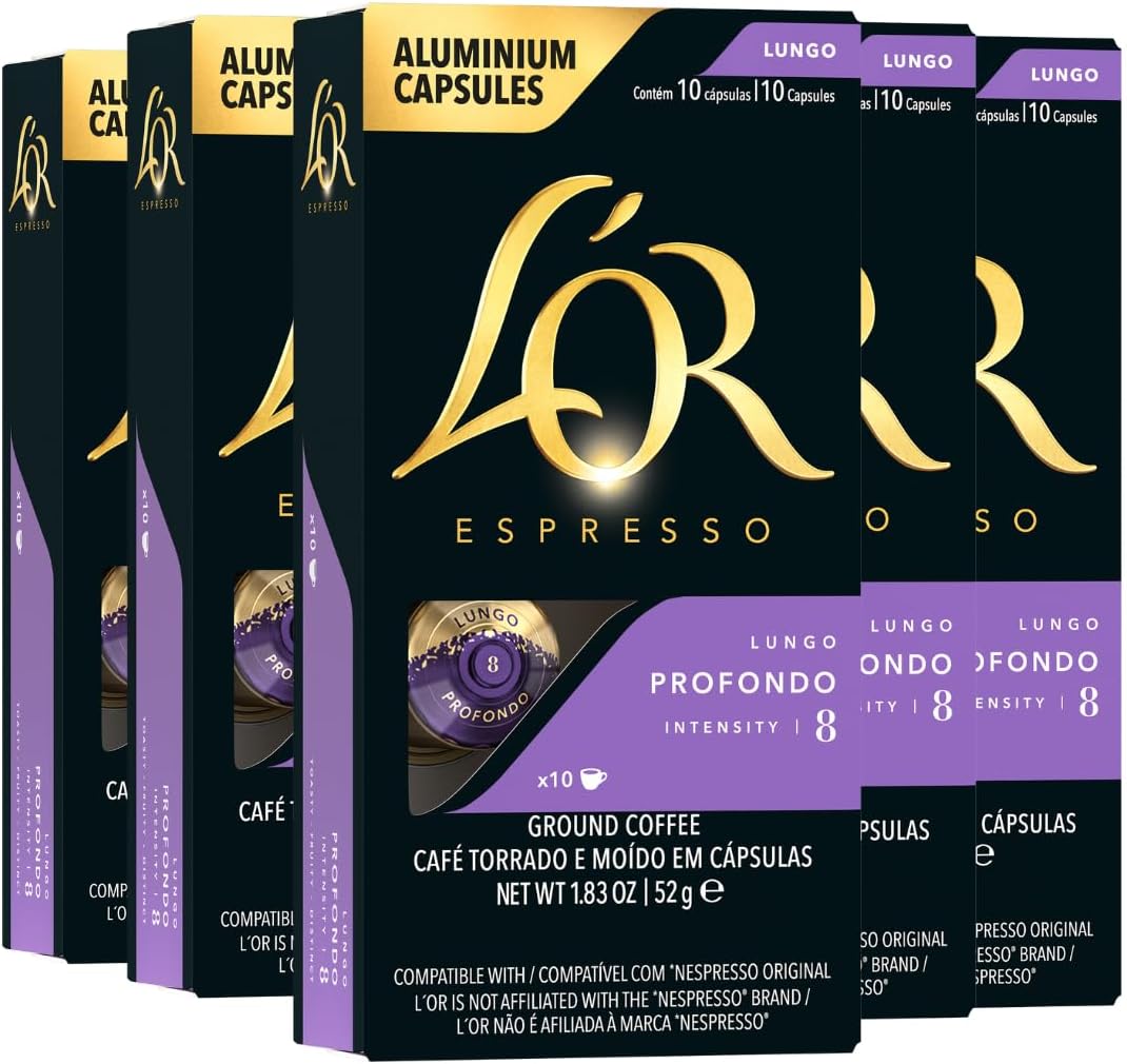 L'OR Espresso Capsules, 50 Count Profondo Lungo, Single-Serve Aluminum Coffee Capsules Compatible with the L'OR BARISTA System & *Nespresso Original Machines, 50 Count (Pack of 5)
