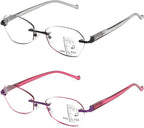 Multifocus Reading Glasses Women Progressive Multifocal No Line Bifocal Rimless Reader Blue Light Computer Eyeglasses