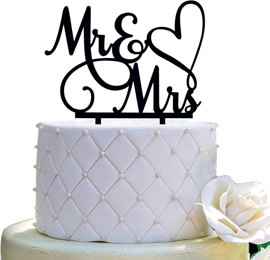 JIEEIN Mr and Mrs Cake Topper - Bride and Groom Sign Wedding, Engagement Cake Toppers Decoration, Black Acrylic