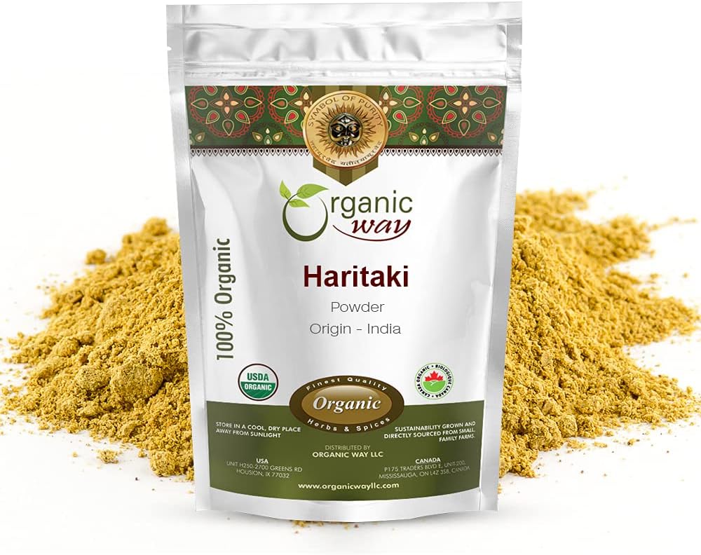 Organic Way Premium Quality Haritaki Powder (Terminalia chebula) - Organic & Kosher Certified | Raw, Vegan, Non GMO & Gluten Free | USDA Certified | Origin - India (1/2LBS / 8 Oz)