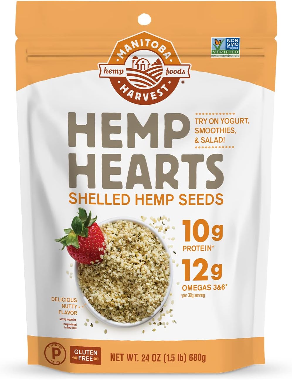 Manitoba Harvest Hemp Hearts, Shelled Hemp Seeds - 24oz - 10g Plant Protein & 12g Omega 3 & 6 per 30g serving - Easy to Digest with 9 Amino Acids - Gluten Free, Non-GMO Project Verified