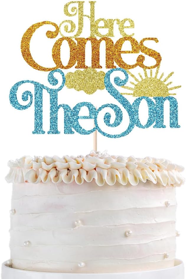 Glitter Here Comes The Son Baby Shower Cake Topper -First Birthday Cake Topper For Baby, Photo Booth Props,Sun Theme Party 1st Boy Birthday Party Decoration Supplies