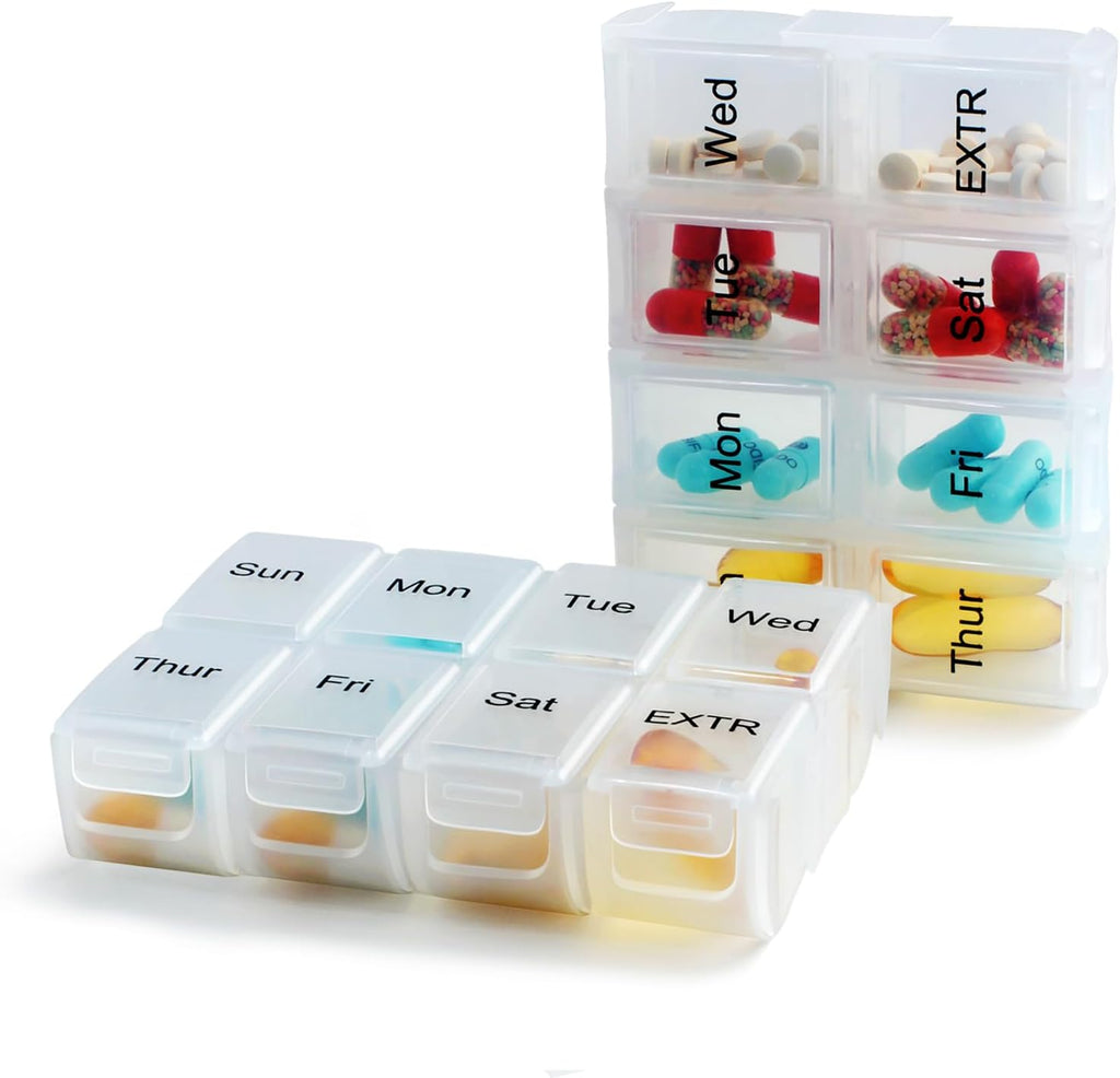 2 Packs Weekly Travel Pill Organizer Case for Purse with Removable 7 Day Box, Fashionable Pill Container for Medicine, Vitamin, Supplement