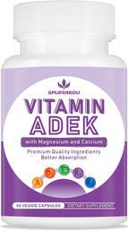 ADEK Vitamins Supplement, Vitamin A + Vitamin D3 + Vitamin E + Vitamin K1 + Vitamin K2, ADK Vitamin Supplement with Minerals and Antioxidants, Gluten-Free, 60 Capsules