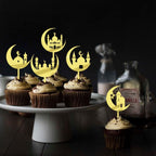 20 Pieces Eid Cupcake Toppers,5 Styles Acrylic Moon Star Umrah Mubarak Cupcake Decorations, Ramadan Mubarak Cake Decorations, Muslim Eid al-Fitr Party Decorations Gold