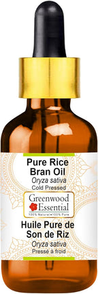 Greenwood Essential Pure Rice Bran Oil (Oryza Sativa) with Glass Dropper 100% Natural Therapeutic Grade Cold Pressed for Personal Care 15ml (0.50 oz)
