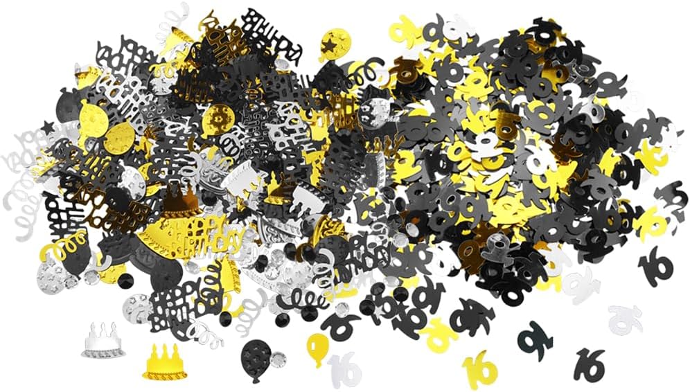 Black Happy Birthday Confetti Glitter Gold 16 Confetti Sprinkles Diamond Table Scatter for 16th Birthday Party Decorations