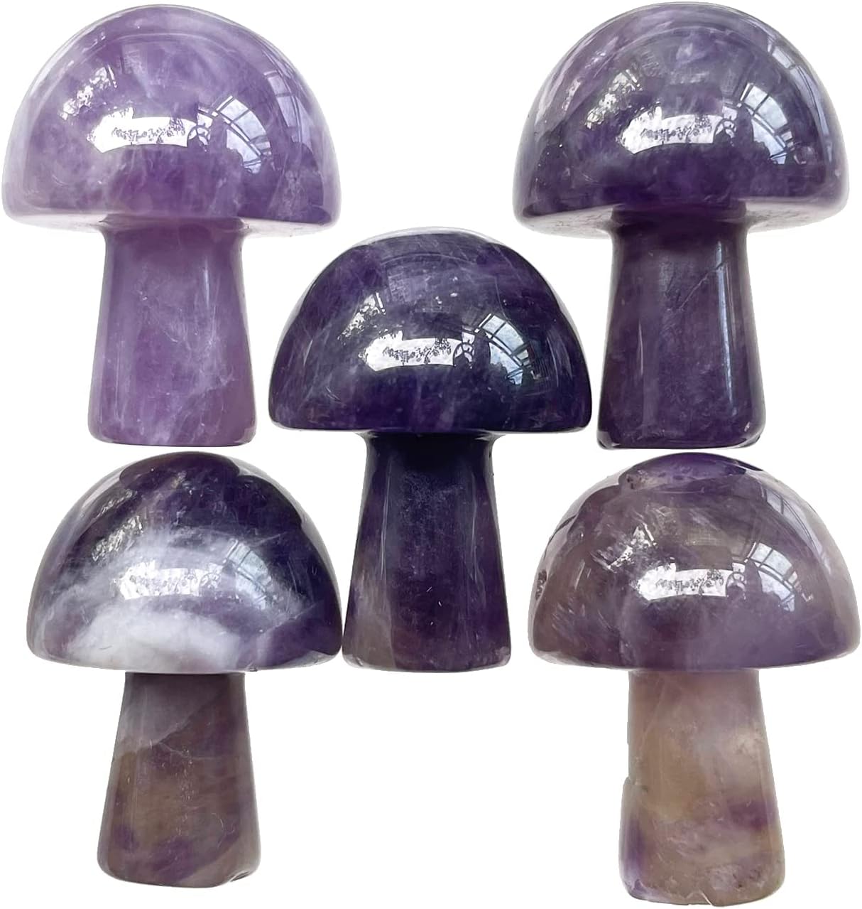 5Pcs Mini Mushroom Shaped Gemstone Statue Figurine, Carved Crystal Stone Mushrooms Crafts for Healing Chakra Reiki Balancing Home Decoration, Amethyst