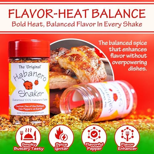 The Original Habanero Shaker - Pure Hot Chile Pepper Flakes, Custom Ground for Balanced Flavor & Heat, No Additives, Gluten-Free, Salt & Sugar-Free, Enhances Any Meal with Unique Grind Size, 1.5 oz