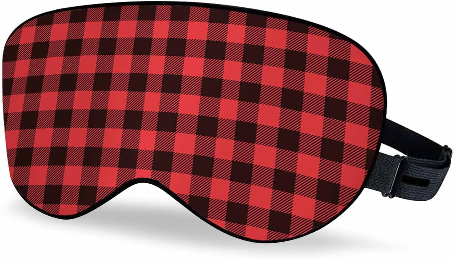 Buffalo Check Sleep Mask Red Black Lumberjack Plaid Tartan Gingham Men Women Sleep Mask with Adjustable Strap Eye Cover Eye Shade for Travel, Nap,Meditation