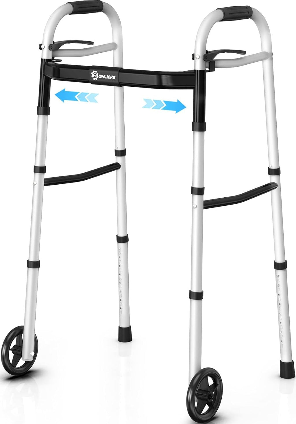 Whlicks Folding Walkers for Seniors,Aluminum Lightweight Walkers with Wheels, Adjustable Width and Height Front Wheel Walker for Elderly and Disabled, Supports up to 350 lbs