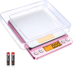 0.01g High Precision Kitchen Food Scale, Diyife 500g Portable Digital Scale with LCD Display, Tare, Multifunctional Gram Scale Weight for Cooking, Baking, Jewelry, 2 Tray, Batteries Included, Pink