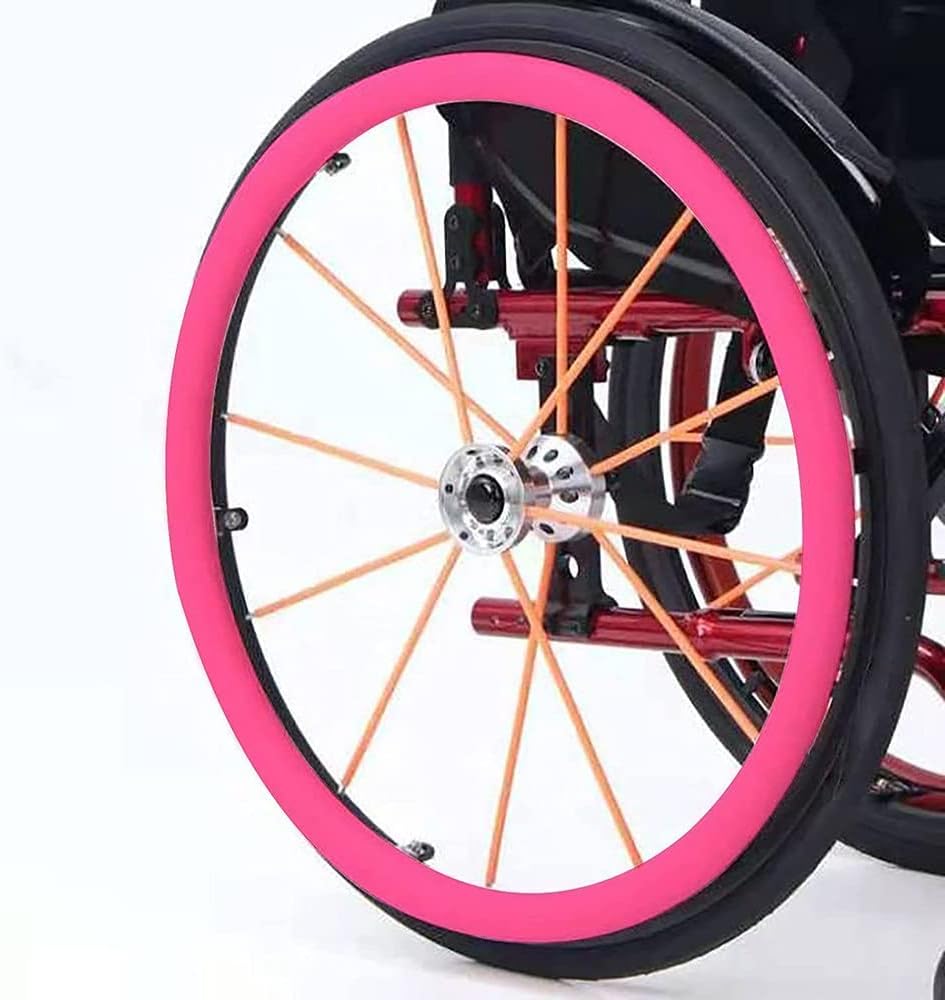 1 Pair 24-inch Rear Wheel Sports Wheelchair Non-Slip Wear-Resistant Silicone Hand Push Cover, Hand Wheel Snare Pads,Pink