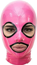 Pink Latex Hood Open Eyes and Mouth Back Zipper Rubber Mask Club Wear,As Picture,X-Large