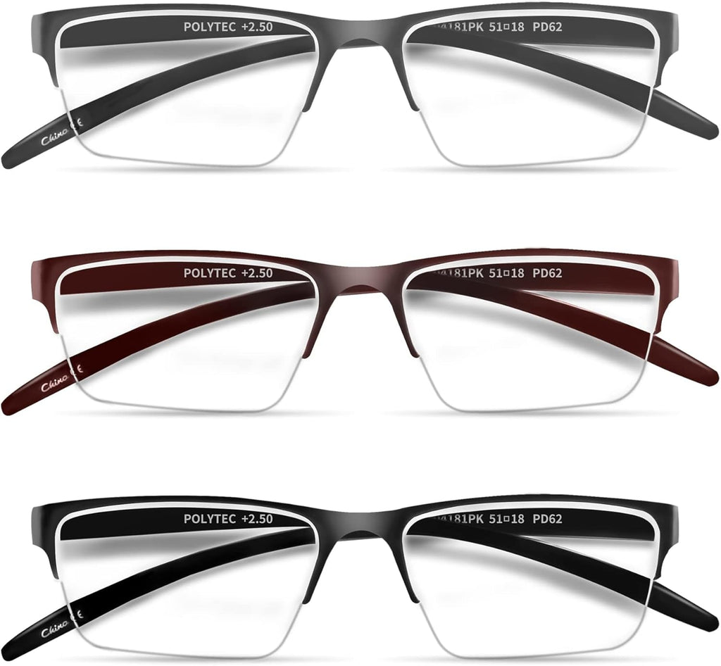3 Pack Reading Glasses,Half Rim Reading Galsses,Lightweight Stylish Reader Anti Scratch Unisex Fashion Eyeglasses