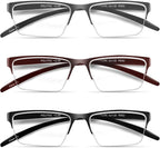 3 Pack Reading Glasses,Half Rim Reading Galsses,Lightweight Stylish Reader Anti Scratch Unisex Fashion Eyeglasses