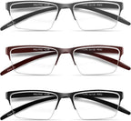 3 Pack Reading Glasses,Half Rim Reading Galsses,Lightweight Stylish Reader Anti Scratch Unisex Fashion Eyeglasses